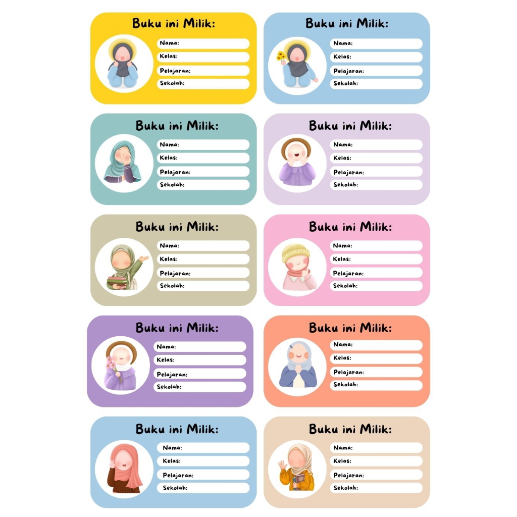 Sticker Nama Buku Anak | Label Buku Sekolah Lucu | Anak Perempuan TK PAUD