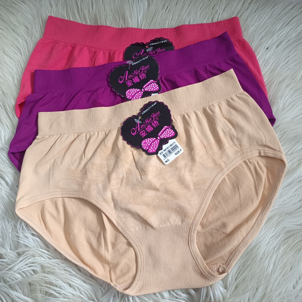 3pcs Celana Dalam Wanita/ Cd Wanita Bahan Rajut Stretch BB 65-80kg / Cd import Anomeijiao 8069