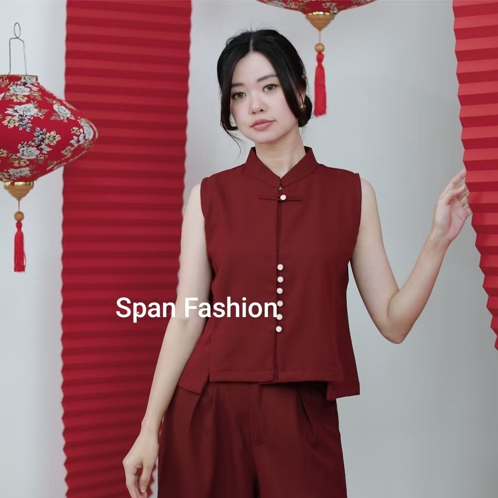 SpanFashion BY241263 Baju Merah Wanita Imlek Sincia
