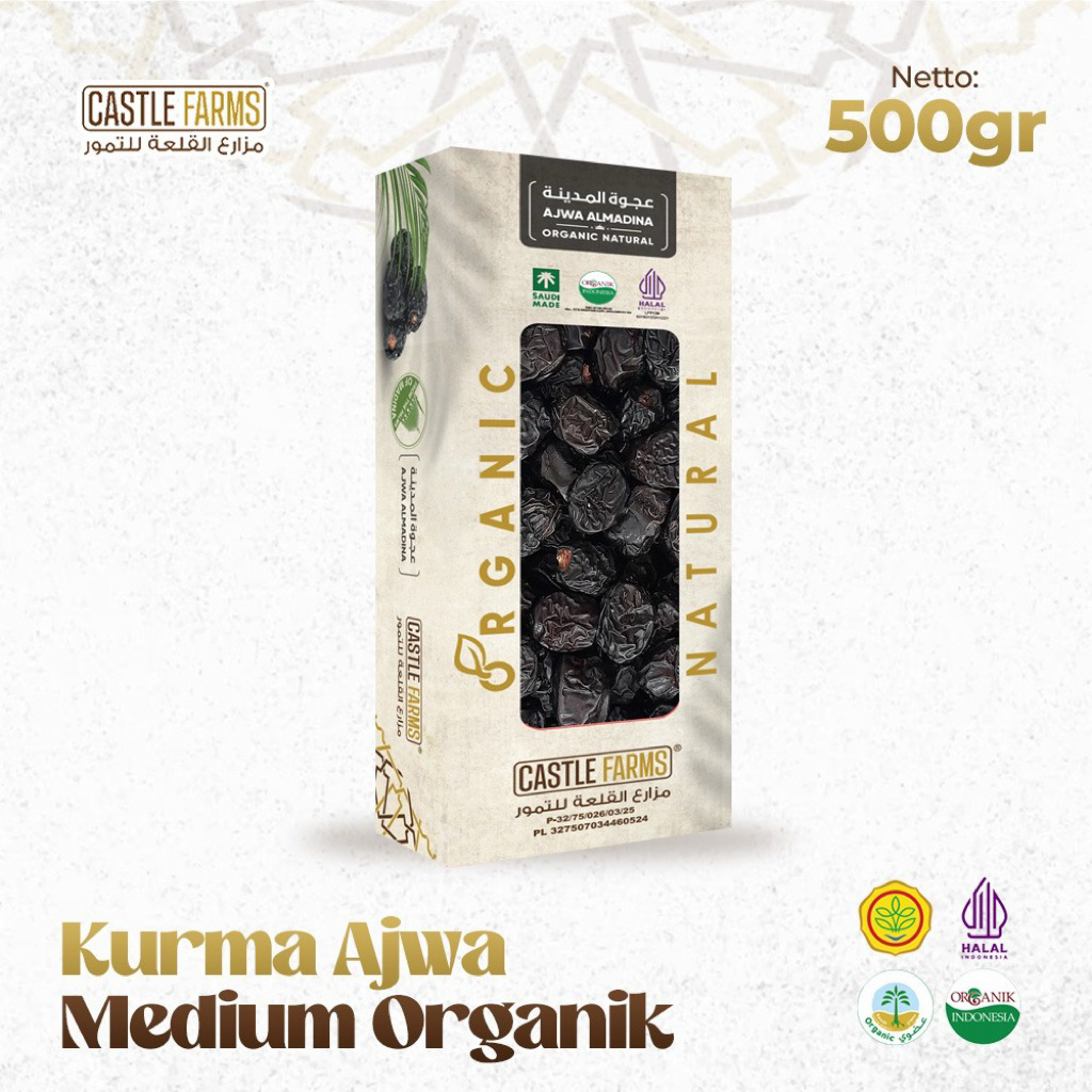 ajwa castle farm medium organik 500 gr kurma ajwa madinah organik