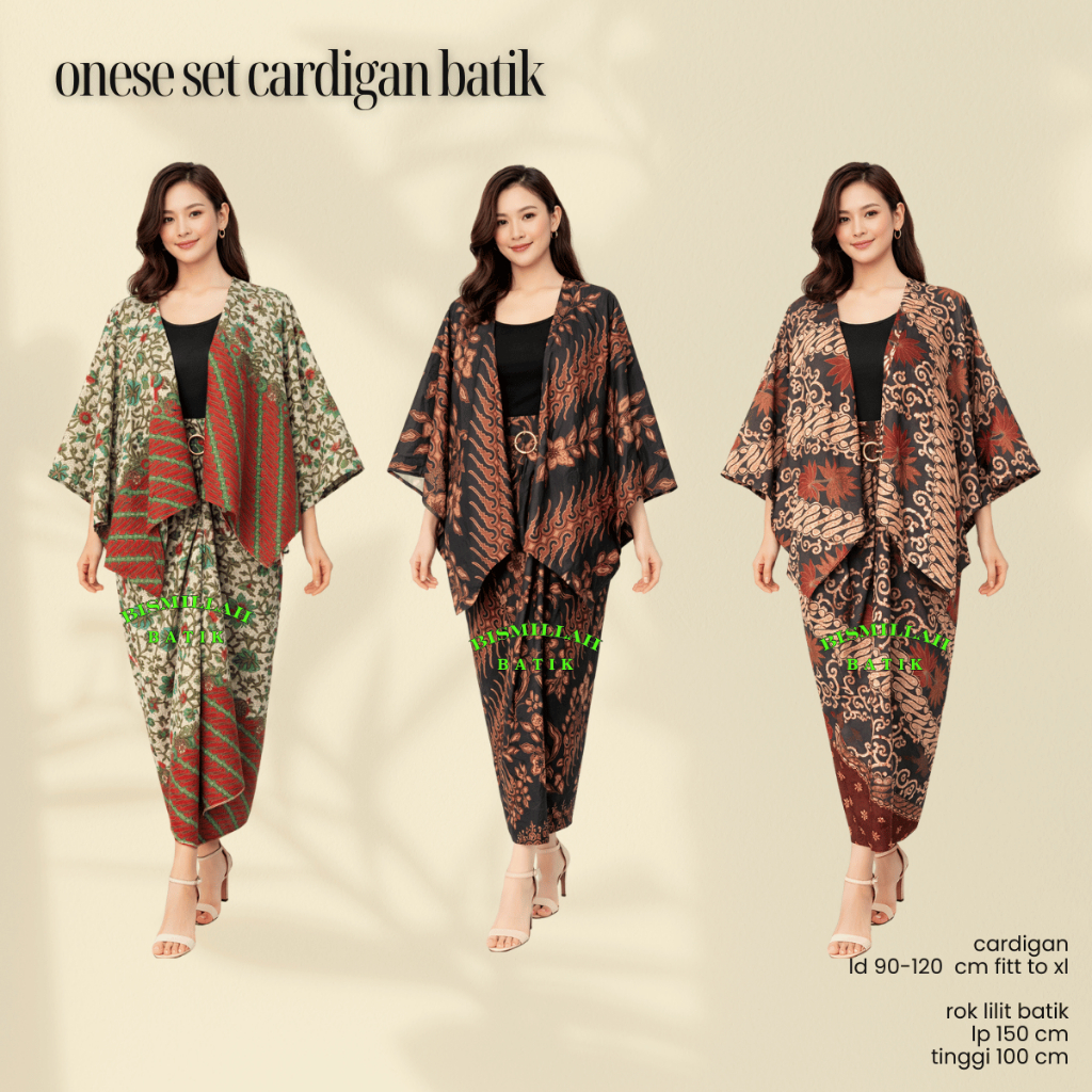 Oneset cardigan simple set cardigan dan rok lilit batik motif kekinian set kondangan modern