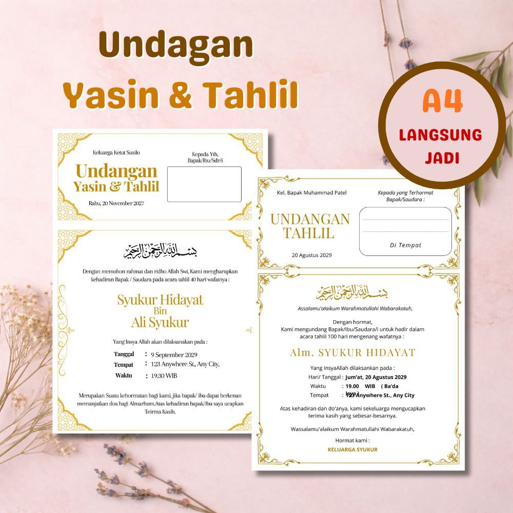 Undangan Tahlil Yasin A4 Berwarna | Langsung Jadi | Bisa Custom