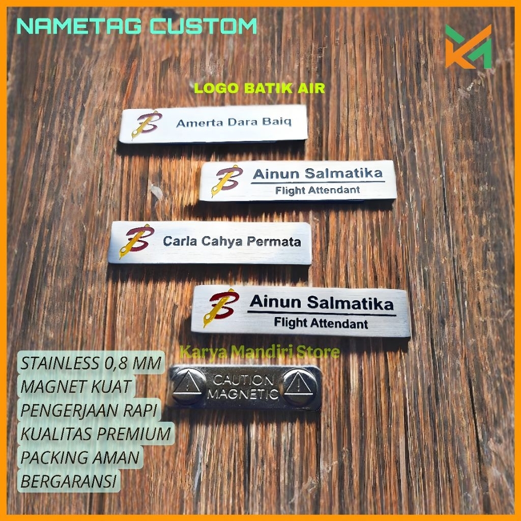 Nametag Nama Dada Stainless Nametag Pramugari Batik Air | Model Etching Grafir Custom Nama dan Logo