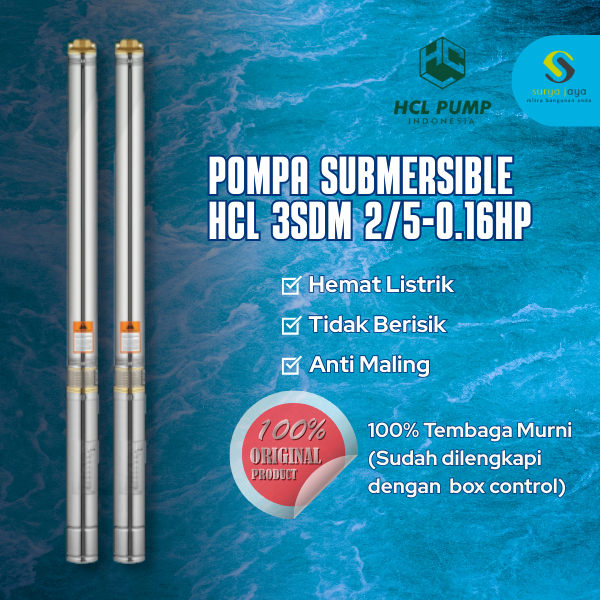 Submersible PUMP HCL 3'' 0.16 HP + Control Box + Kabel 20 Meter / Pompa HCL Kabel 20 Meter / Pompa S