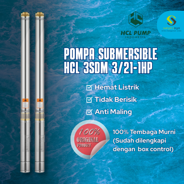 Submersible PUMP HCL 3'' 1HP + Control Box + Kabel 60 Meter / Pompa HCL Cable 60m / Pompa Sumur Dala