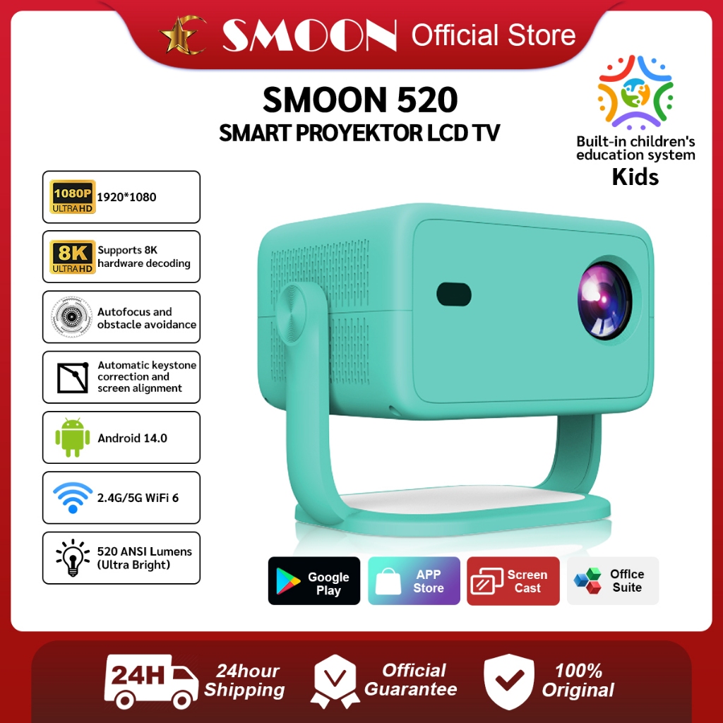 SMOON 520 Smart Projector LCD TV - Proyektor Pintar - Smoon Kids App - Google Store - Android - Netf
