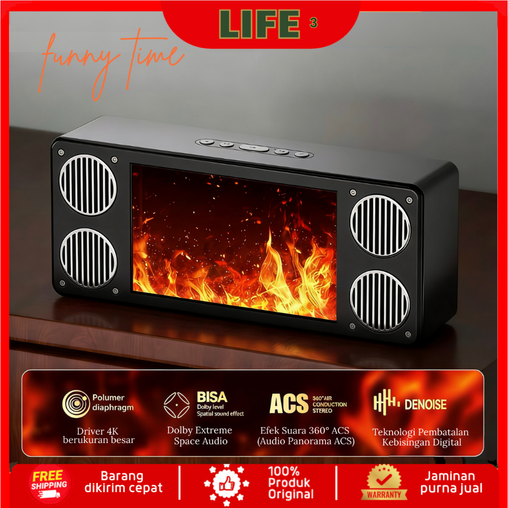 Speaker Bluetooth Perapian Api Imitasi dengan Bass Surround Panorama Multi Input (Bluetooth/TF/AUX)