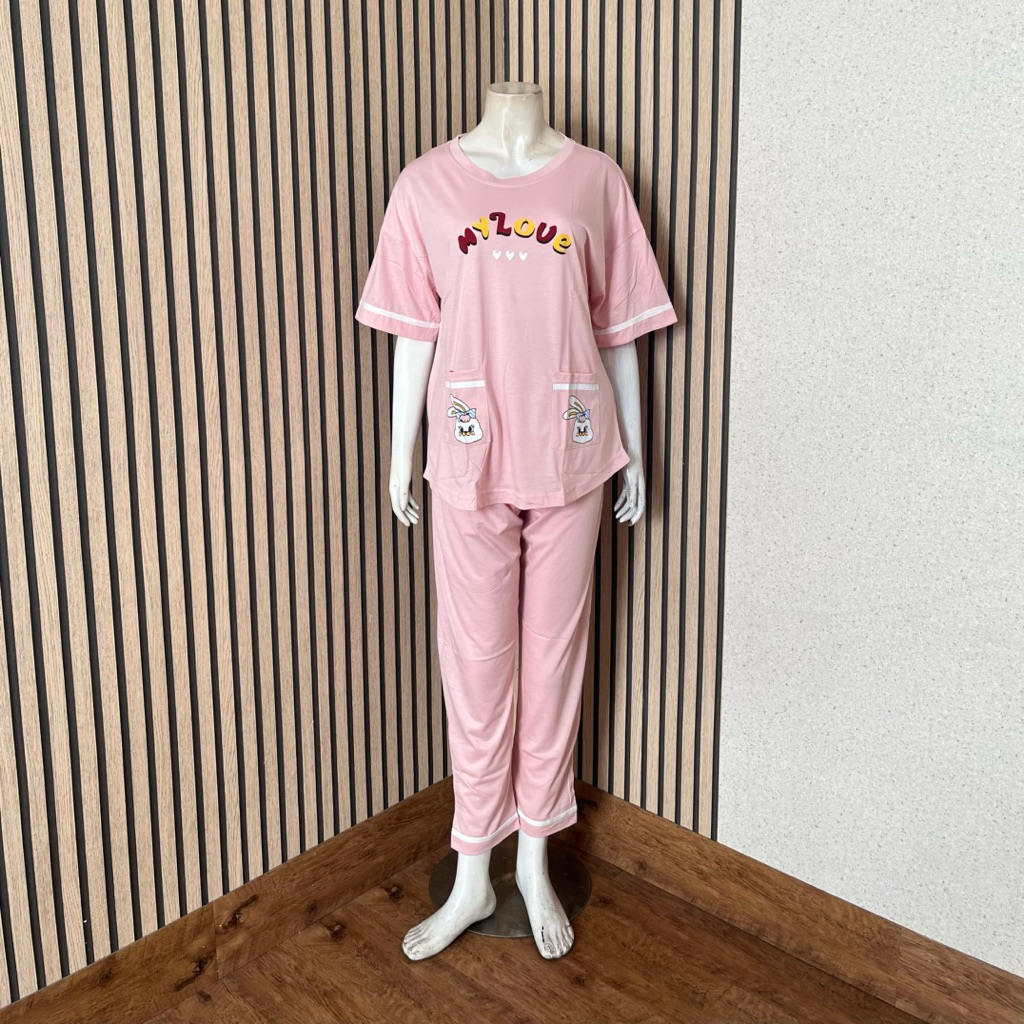 [AJ] - BAJU TIDUR WANITA IMPORT KOREA KAOS LENGAN PENDEK CELANA PANJANG | Baju Tidur Wanita | Import