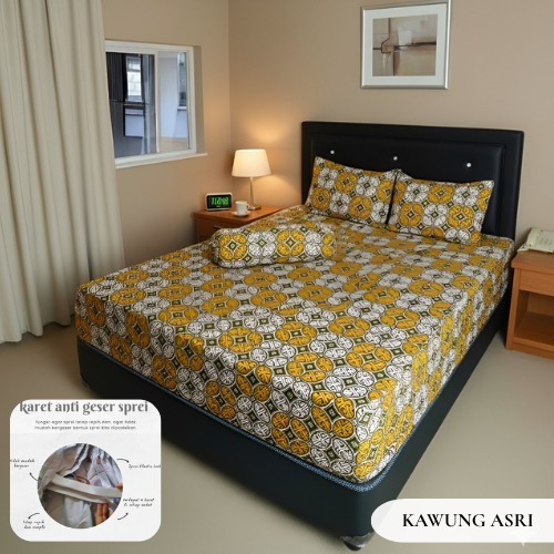 sprei double karet tinggi 40 cm motif batik ukuran 180x200 adem lembut anti geser mamakusprei