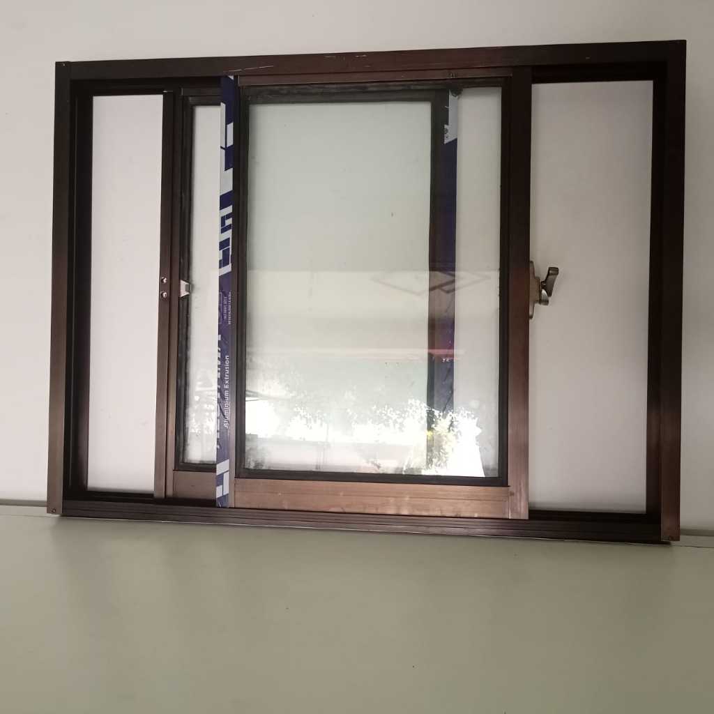 Jendela Aluminium khusus Sliding/ geser ( TxP ) ukuran 100x120 - 100 x 150  cm doble kusen