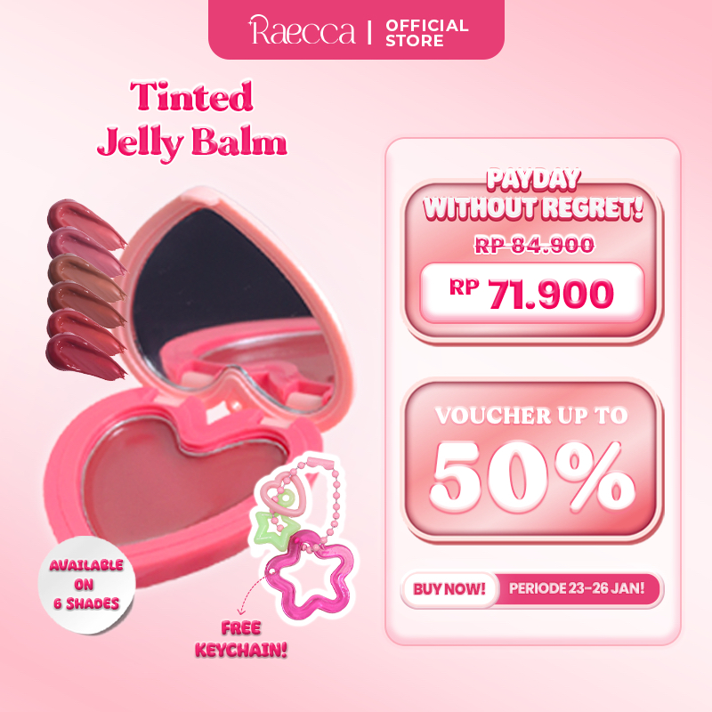 Raecca Tinted Jelly Balm Lip Balm Berwarna + Perawatan, Melembabkan, Menutup Bibir Gelap, Pigmented,