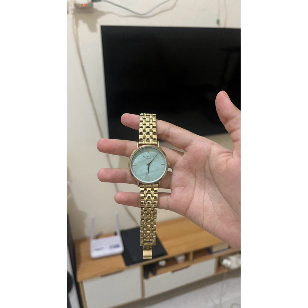 jam analog rosefield gold green second cewek