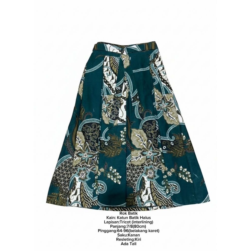 MOTIF LILI HIJAU EMERALD ROK BATIK MODERN LAPIS TRICOT/ROK BATIK 7/8 BAWAHAN BATIK KAIN KATUN HALUS 
