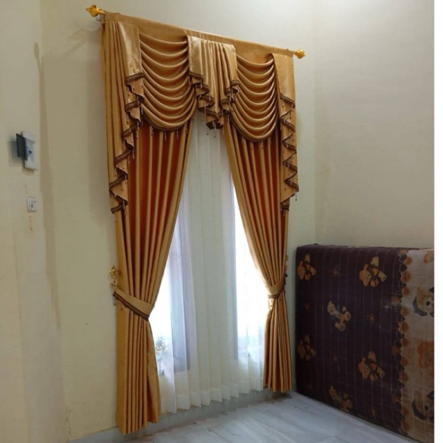 Gorden Poni gelombang Spanyol Jendela Pintu Ruang Tamu Mewah Cantik elegan Panjang 2 meter 250cm