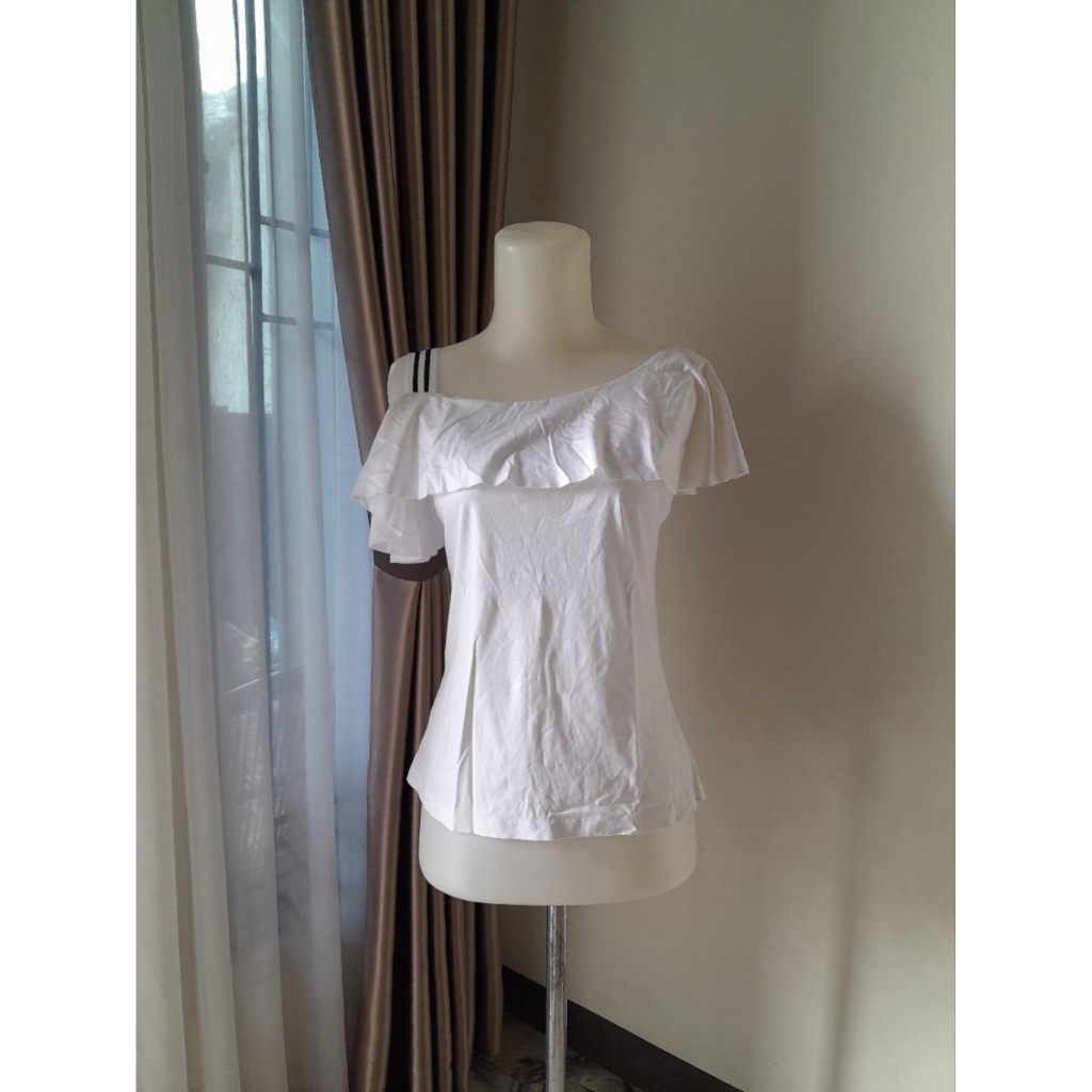 White Sabrina Top, Sabrina Blouse, One Shoulder Blouse