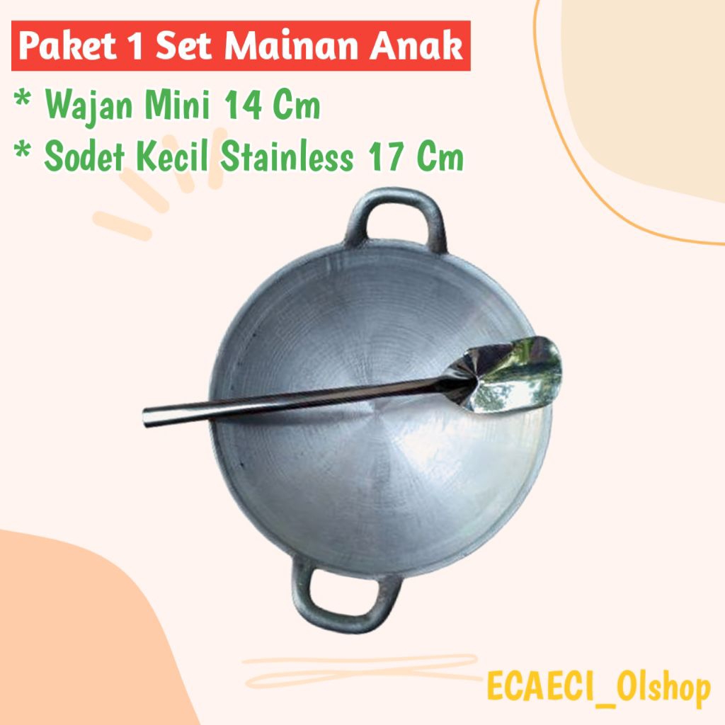 Wajan/Kuali Kecil Mainan Anak 14 Cm Aluminium Dan Sodet Stainless Kecil