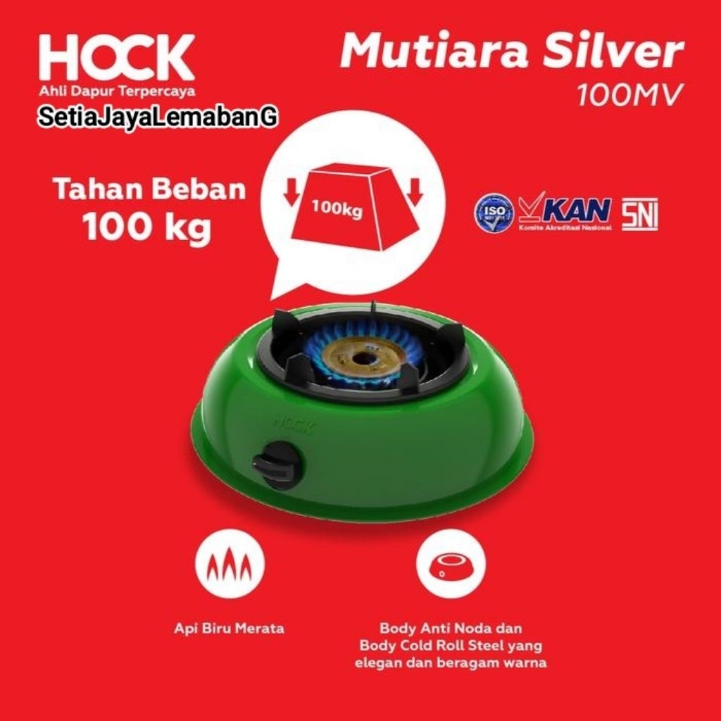 HOCK Kompor Gas 1 Tungku / Kompor Gas 1 Mata Burner Cap Kuningan Asli Mutiara Silver Series