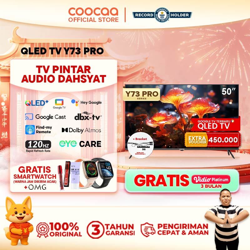 [TERBARU] COOCAA TV 50 inch Y73 Pro - 4K QLED+ - Google TV - 120Hz Motion - S AI Engine - MEMC - dbx