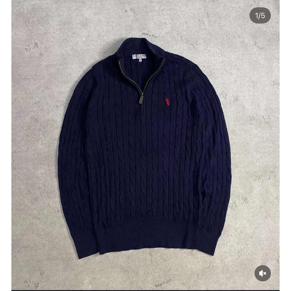 Halfzip Cable Knit USPA Navy sz L