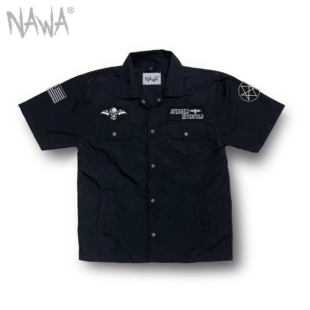 Workshirt Pria Lengan Pendek Motif Musik Avenged Sevenfold Kemeja Hitam Pendek Workshirt Kerja Premi