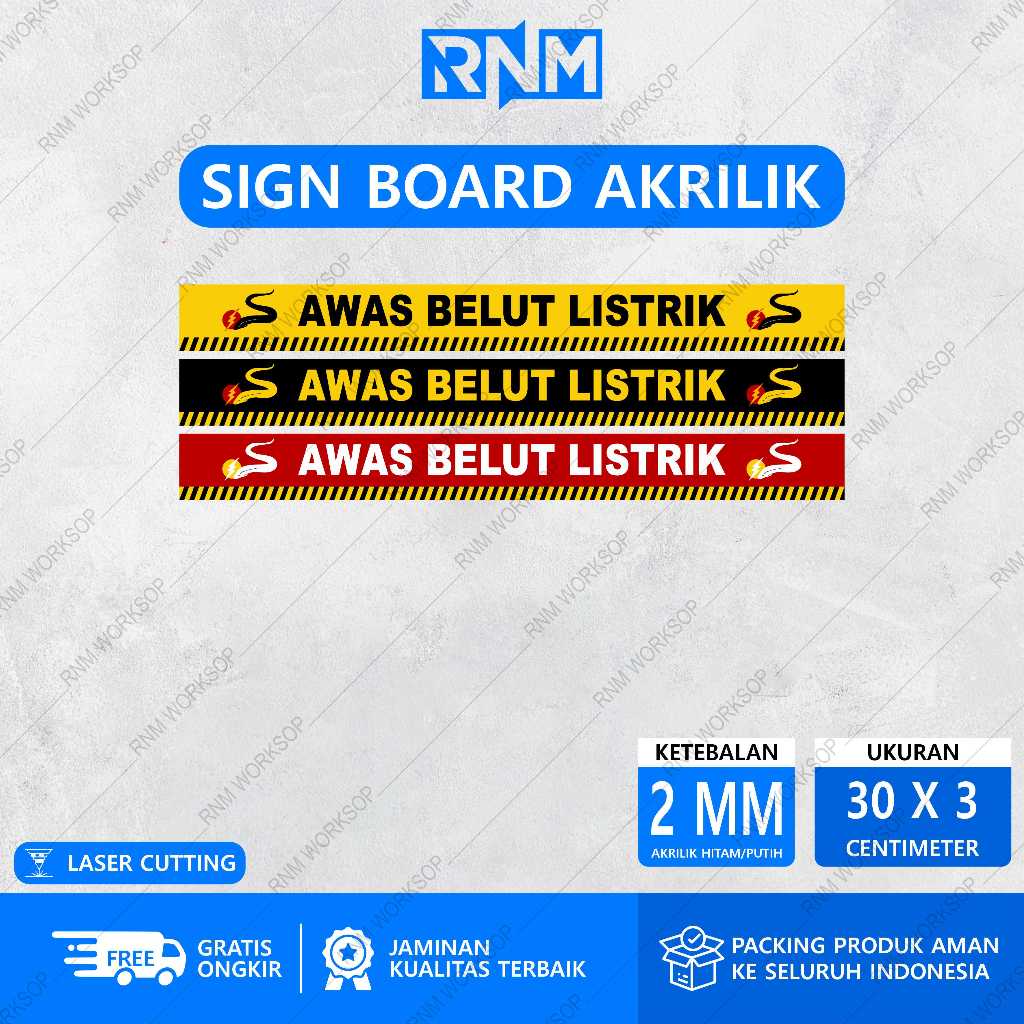 SIGN BOARD AKRILIK LIS AQUARIUM AWAS BELUT LISTRIK 30 X 3