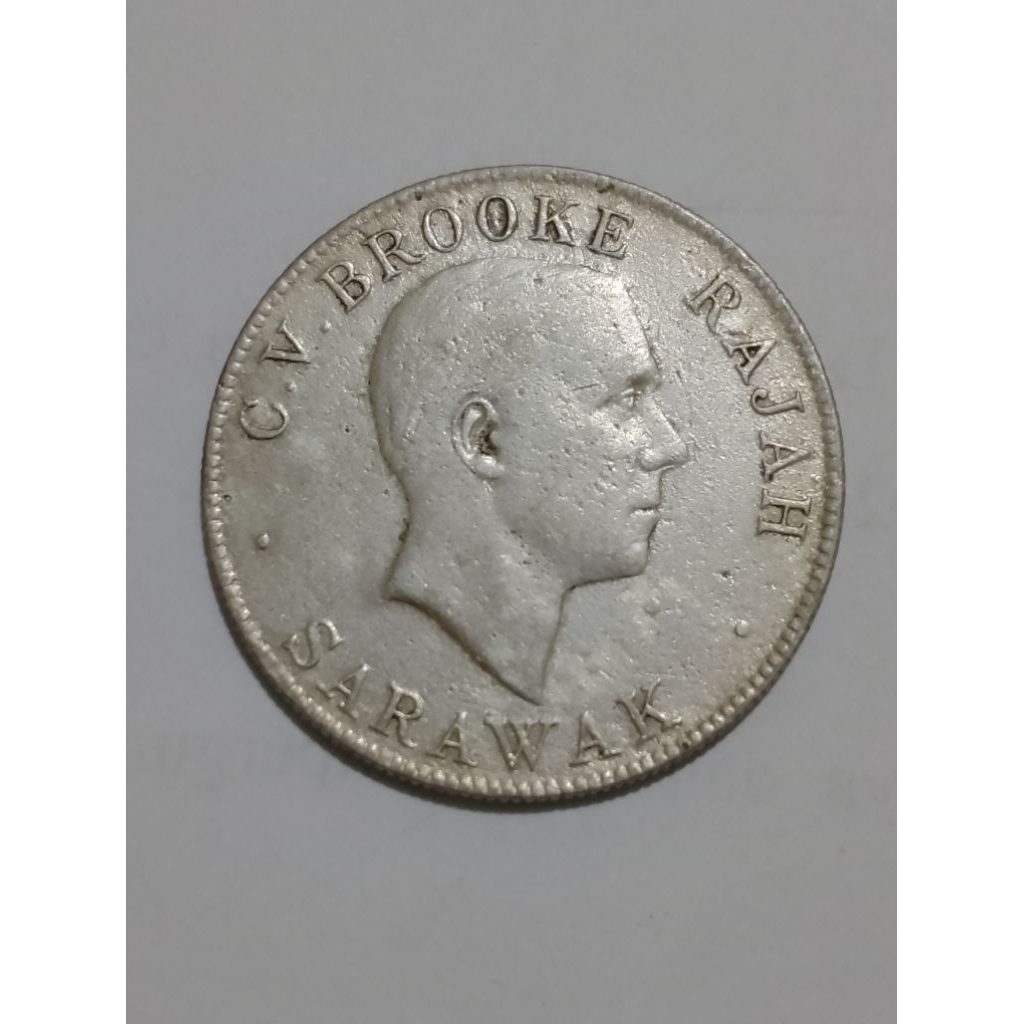 Koin perak Sarawak 50 cent Rajah Brook 1927 dm 31,3 mm vf