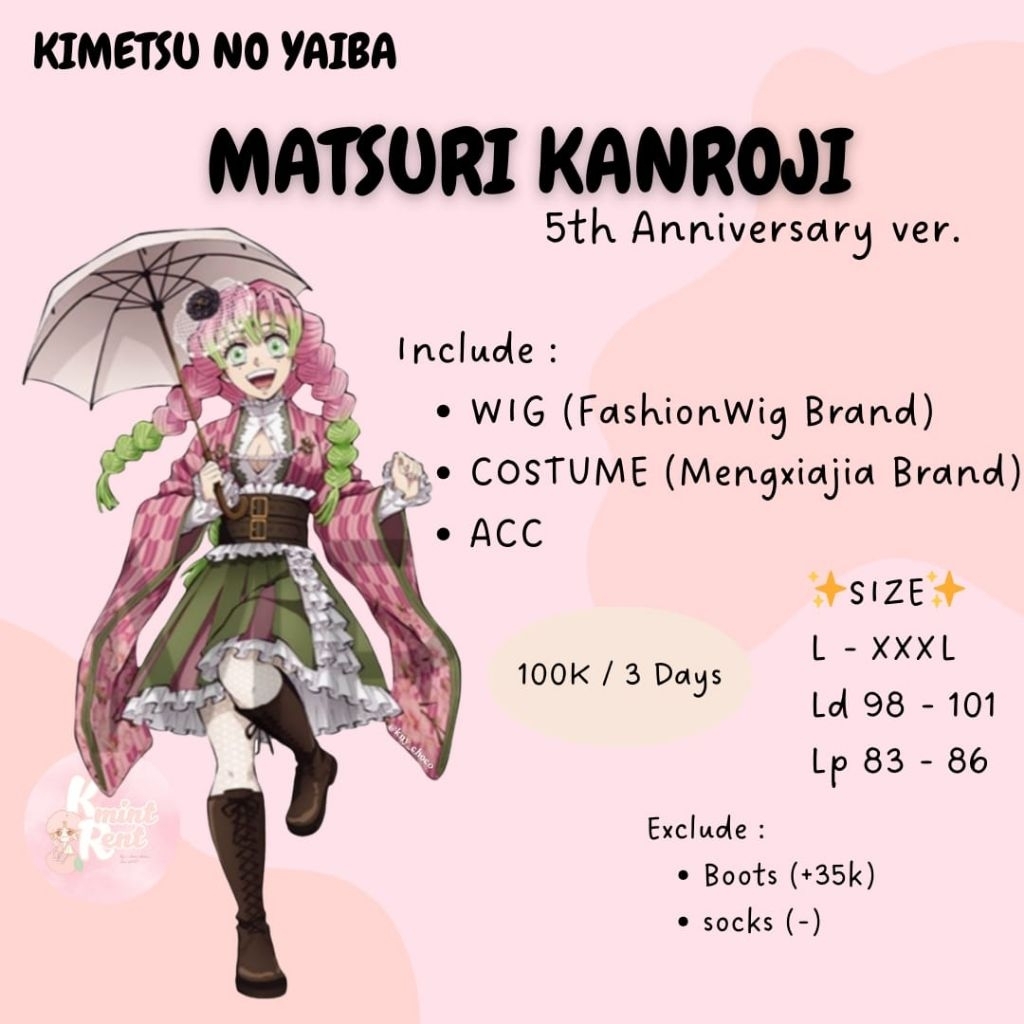 RENTAL/SEWA COSPLAY KIMETSU NO YAIBA KNY MITSURI KANROJI 5th ANNIVERSARY VER.