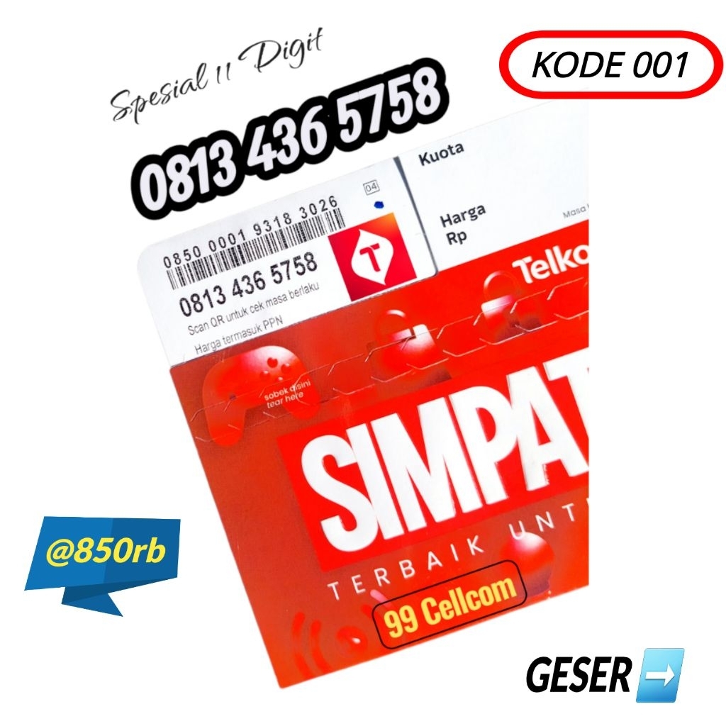 Nomor Cantik Simpati 5758 Kartu Perdana Telkomsel Hokki