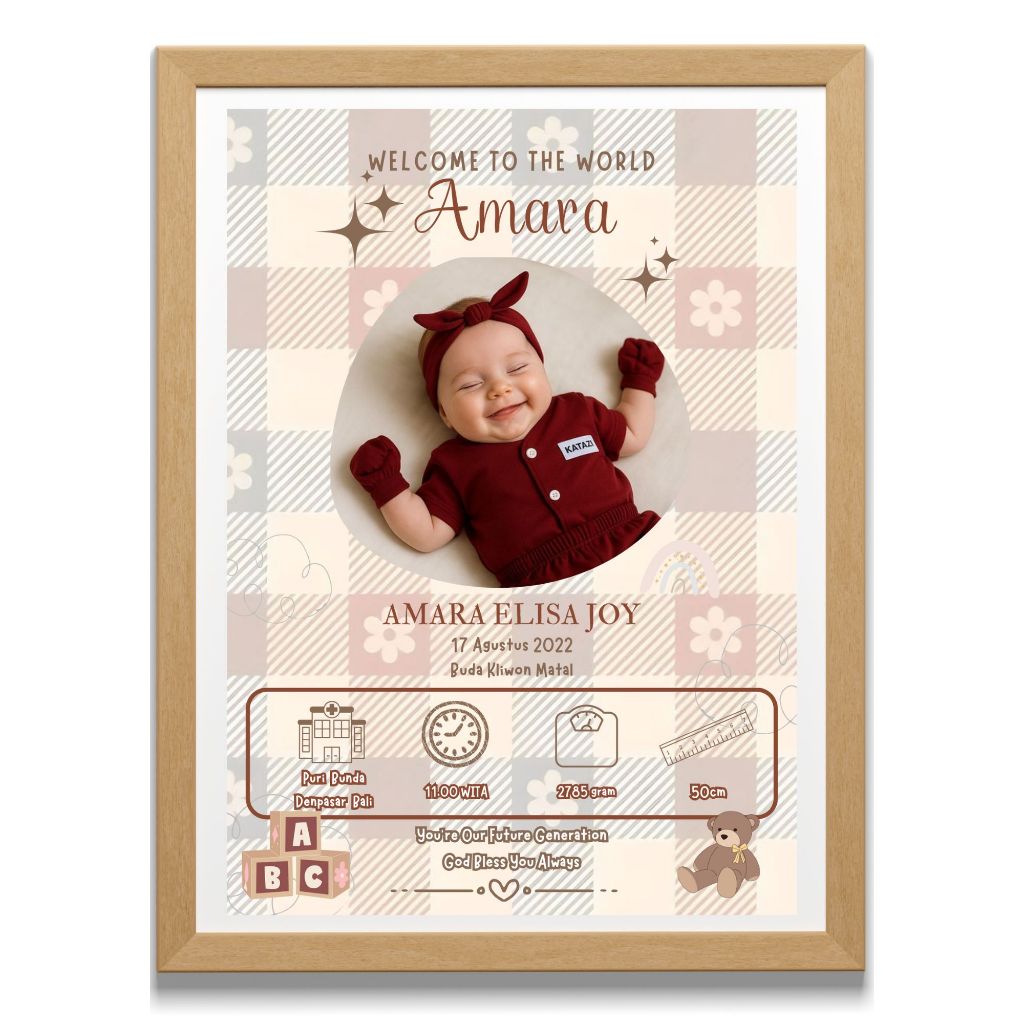 Figura Biodata Bayi 10R + Frame | Foto Bayi Custom Nama