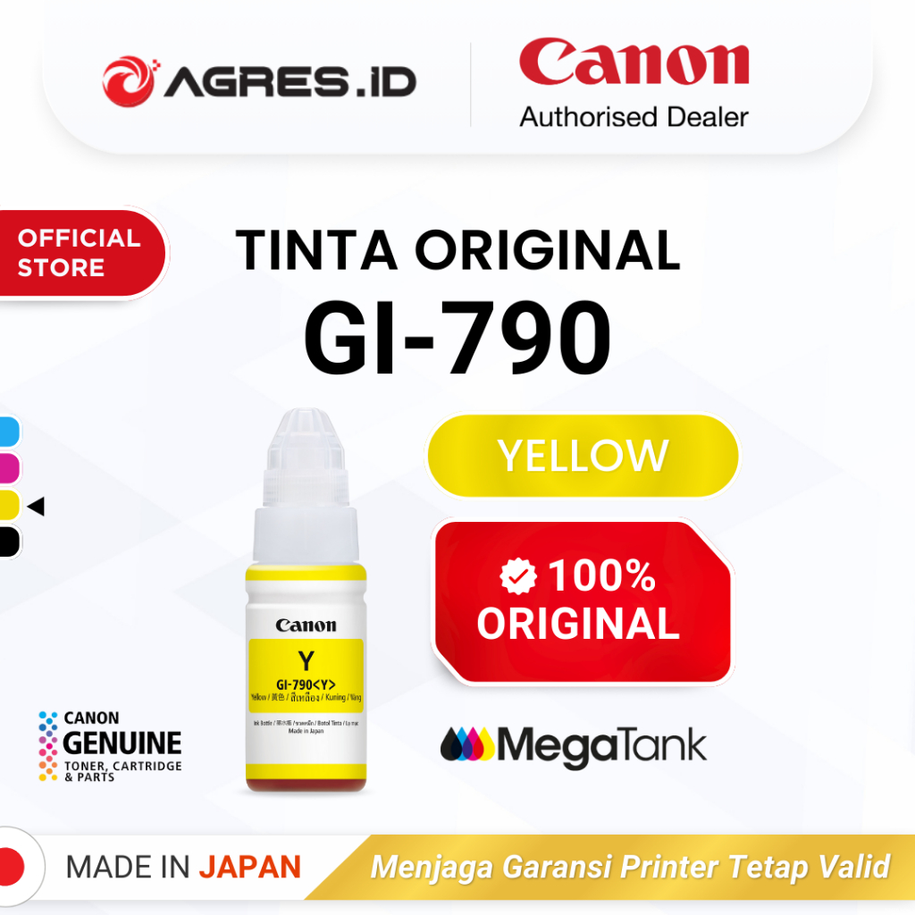 100% ORIGINAL Tinta Canon GI 790 Yellow - Printer G1010 G2010 G3010 G4010 - Tinta Asli