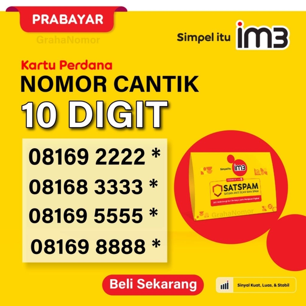 Kartu Perdana Nomor Cantik Indosat Ooredoo IM3 10 Digit Triple Kuartet
