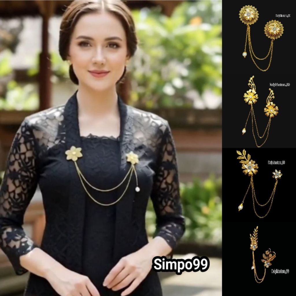 SIMPO99 - Bros Rantai Kebaya Bunga Mewah Berkualitas/Bros Rantai Kebaya/Bros Pin Rantai/ Bros Rantai