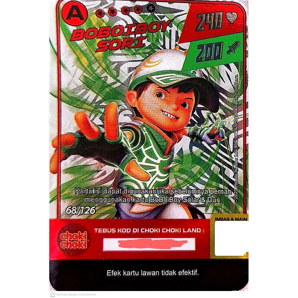 Kartu Boboiboy BOBOIBOY SORI 68/126 (HOLOGRAM) Kartu Boboiboy Choki Choki