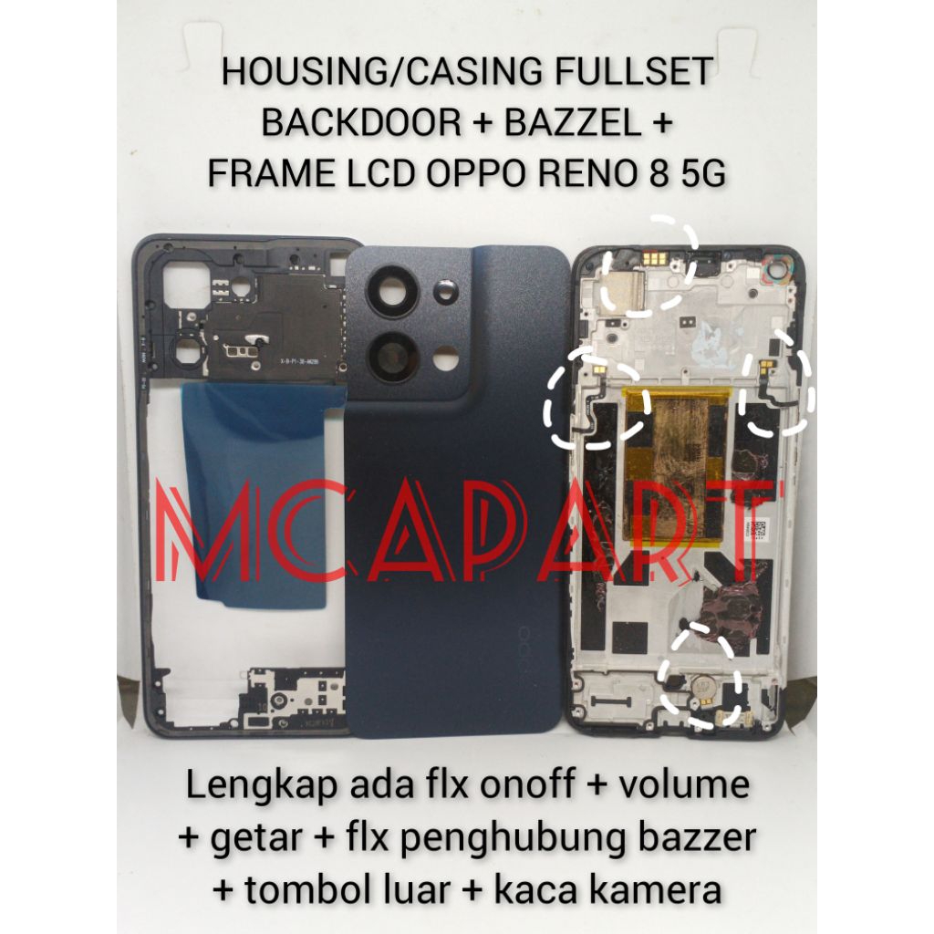 HOUSING BACKDOR + FRAME LCD COPOTAN + BAZZEL OPPO RENO 8 5G(LENGKAP ADA FLX ONOFF + VOLUME + GETAR +