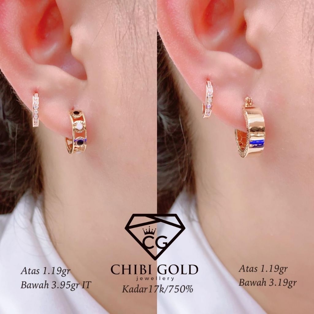 CHIBIGOLD - anting emas fashion Love 3 dimensi  750 kadar 17k - Chibigold