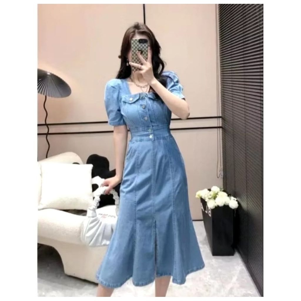Dress Jeans Wanita Lengan Pendek