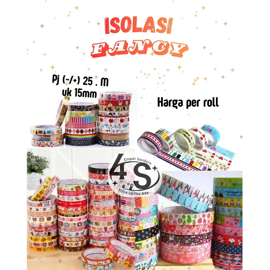 Isolasi Motif Warna-Warni Roll Lebar / Isolasi Fancy / Isolasi karakter / Isolasi Toples / Isolasi S