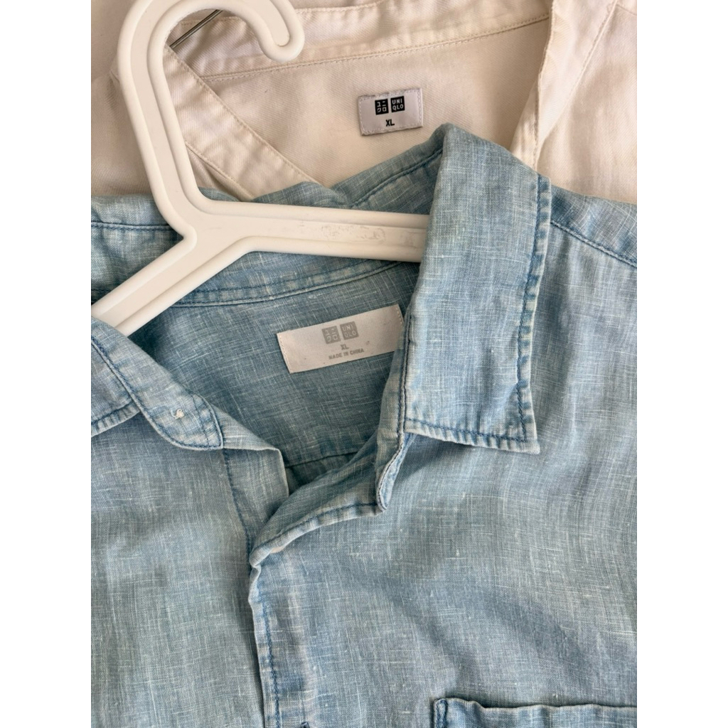kemeja uniqlo linen dan Sanghai putih