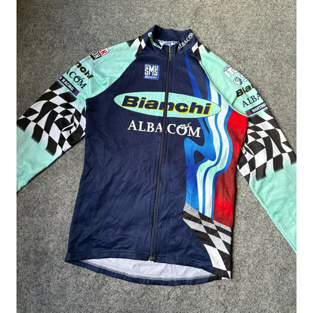 vintage santini bianchi cycling jersey