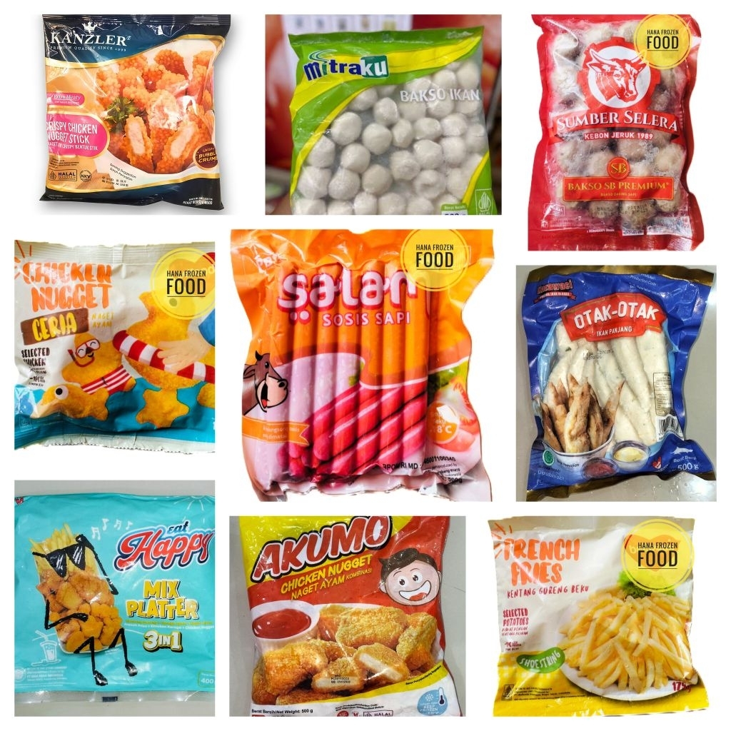 Aneka Frozen Food harga bersahabat, ada sosis, nugget, baso, mix plater, french fries, otak-otak, dl