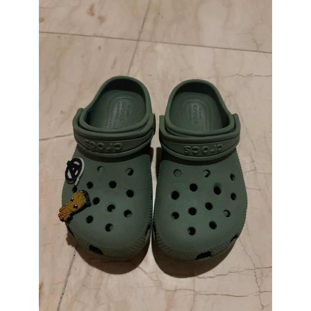 preloved authentic crocs kids green army