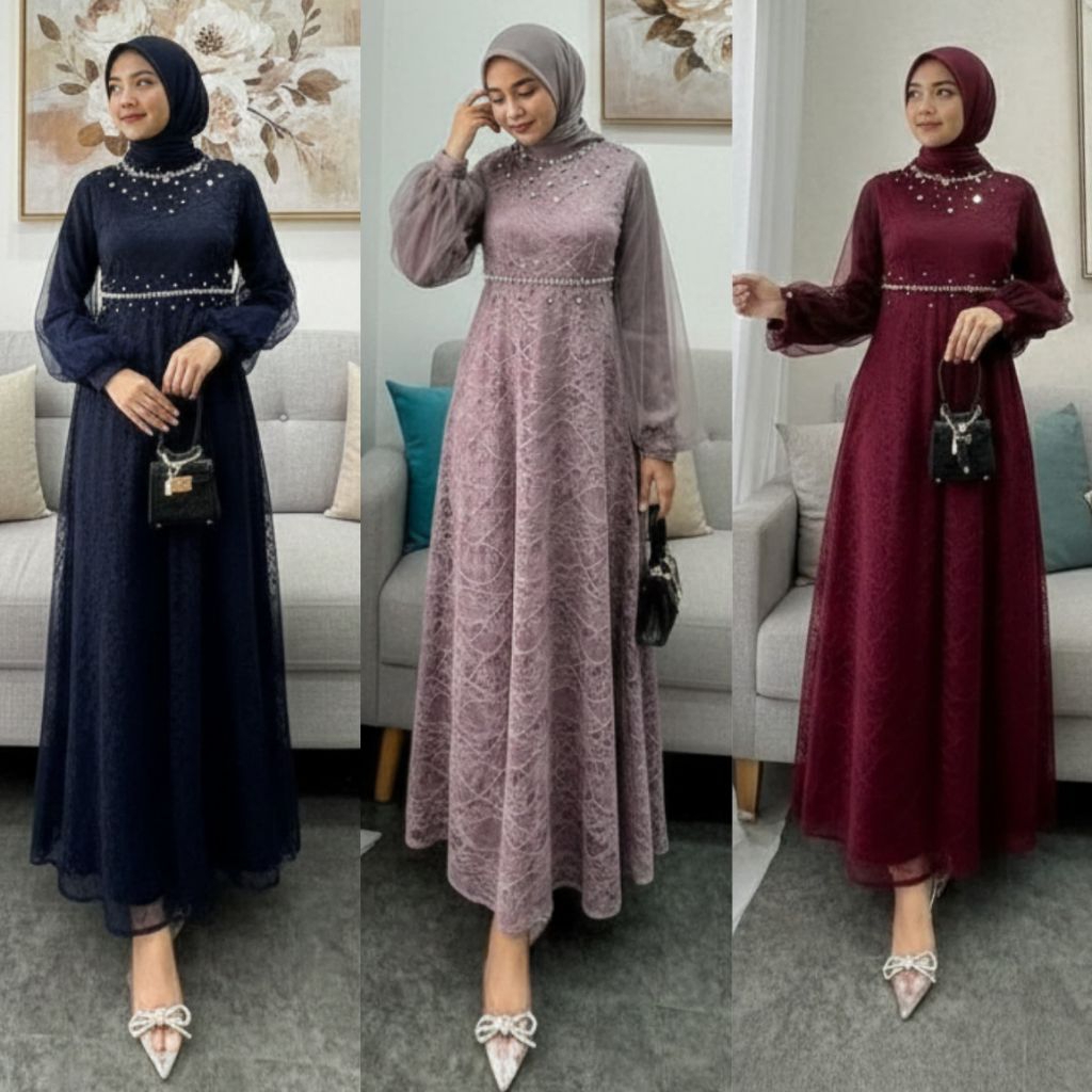 (SIZE S M L XL !!) NADINE DRESS EXLUSIVE SPECIAL GAMIS LEBARAN TERBARU , BAJU BRIDESMAID MODERN