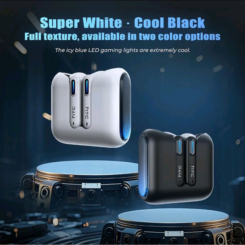 HTC NE49 TWS Earbuds Bluetooth 5.3, IPX5, Hitam/Putih