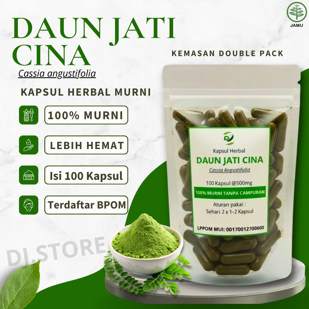 DAUN JATI CINA 100 Kapsul Herbal - Obat Pelangsing Herbal, Diet Alami, Penurun Berat Badan Ampuh