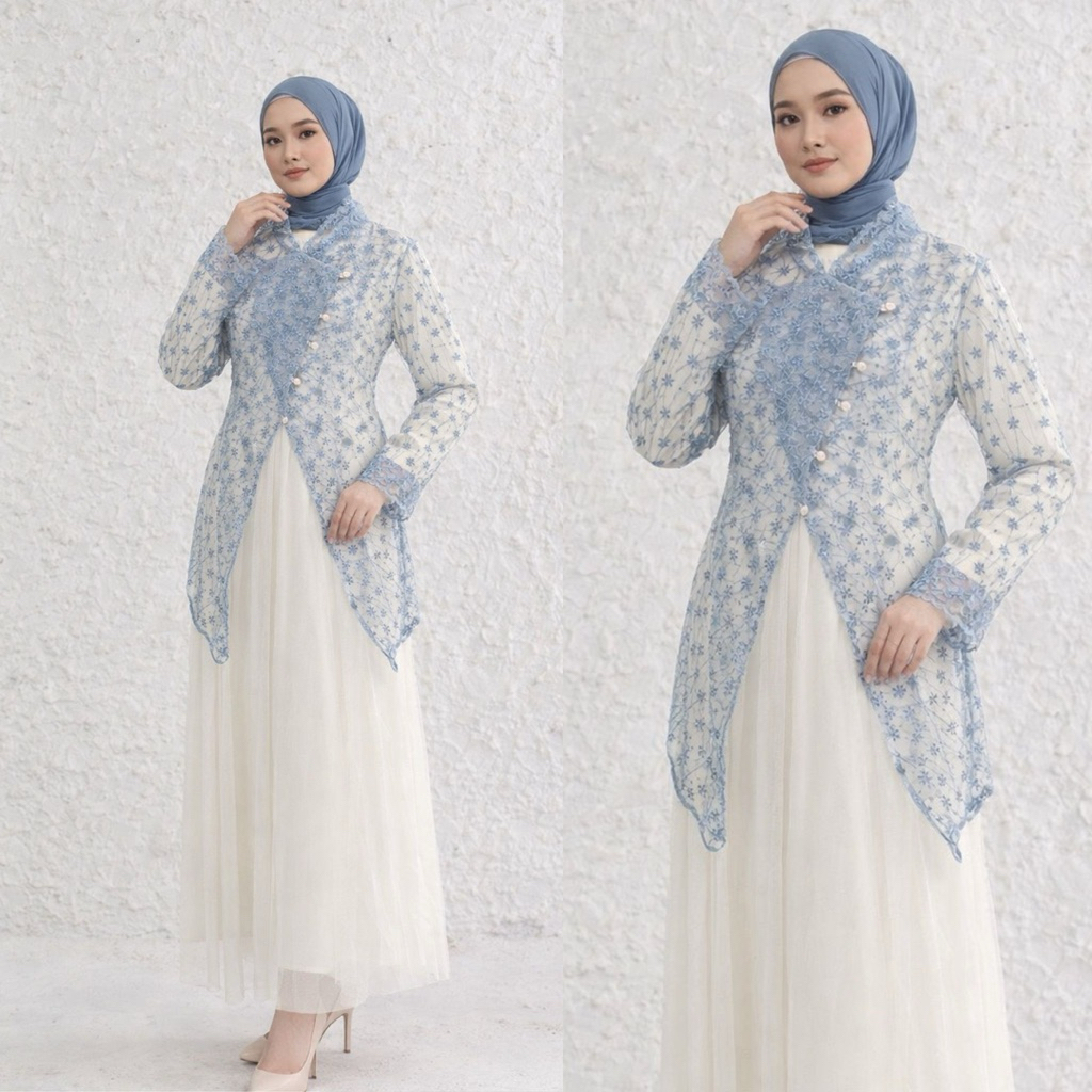 Gamis Terset Brokat Tile & Tutu Elegan – Tampilan Anggun dan Feminin