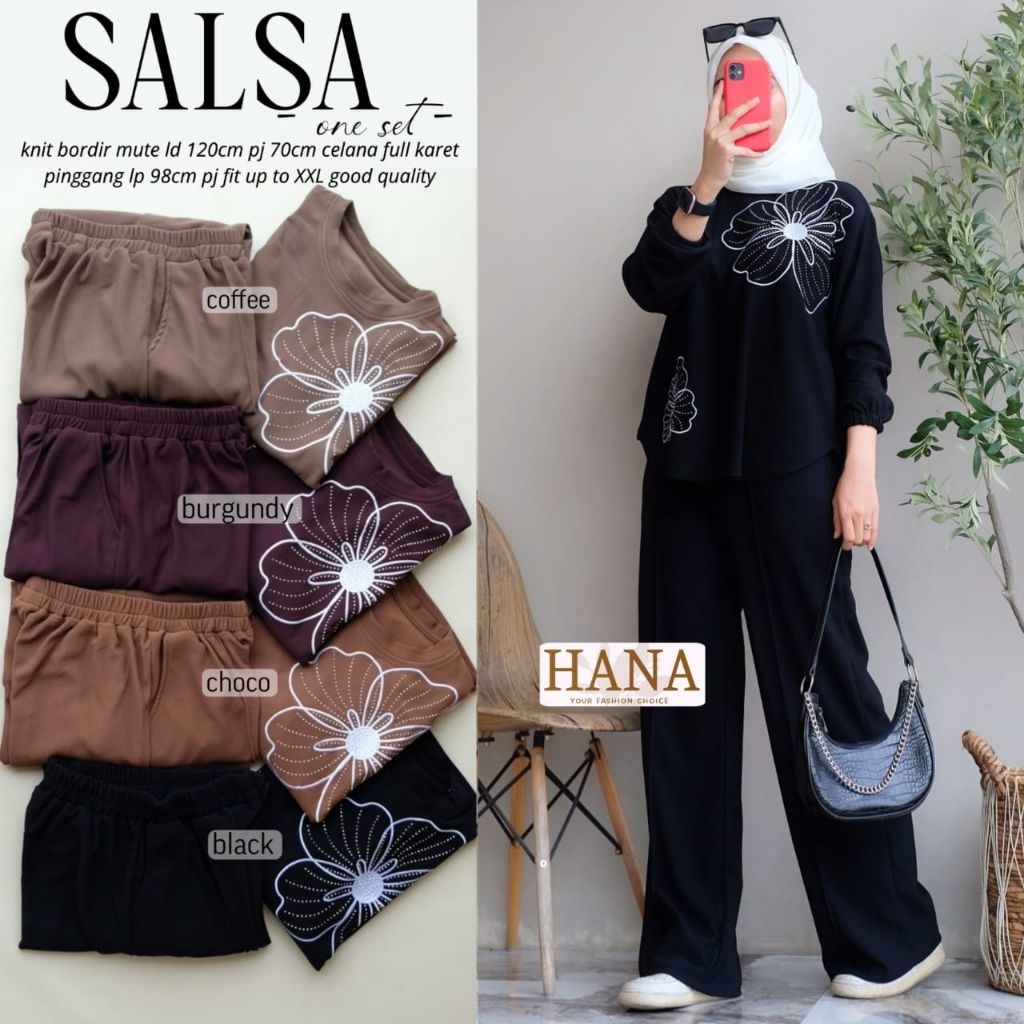 Salsa one set celana kulot kaos wanita by hana tunik kaos knit daily set setelan rajut premium atasa
