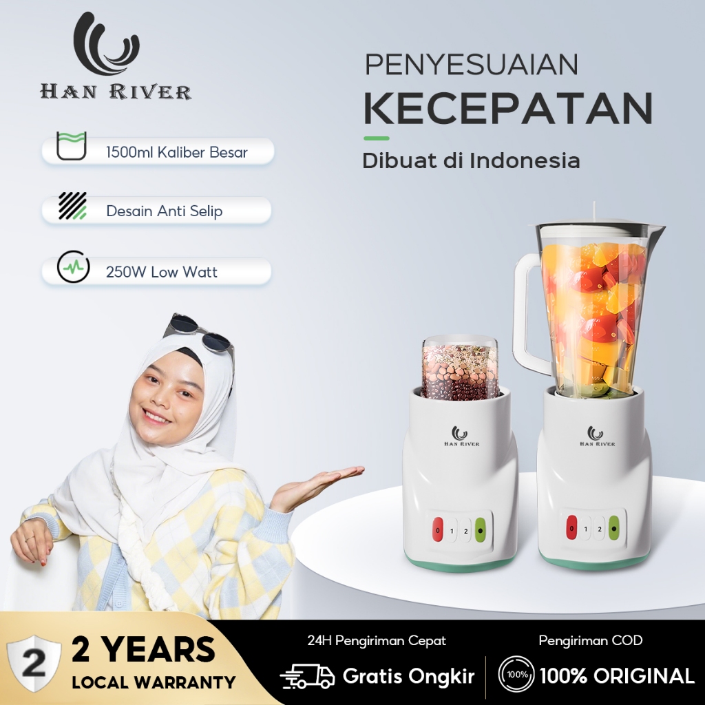 HAN RIVER Blender  PREMIUM 2 IN1 KAPASITAS tinggi 1L double cup 300watt juicer