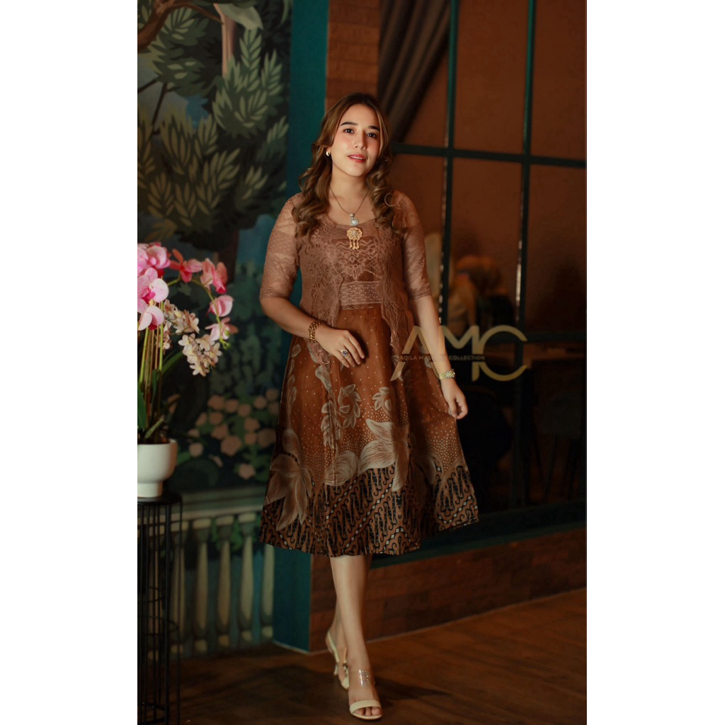 Theresia - Dres Batik Wanita // Dres Batik Mix Brokat// Dres Batik Pesta Wanita By AMC // Dres Wanit