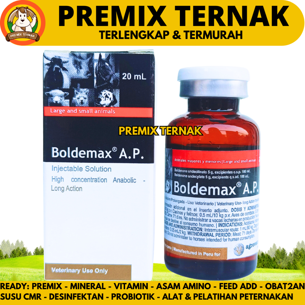 BOLDEMAX AP 20ML AGROVET - Obat Pemacu Pertumbuhan & Penggemukan Hewan Sapi Kuda Kambing Babi Anjing