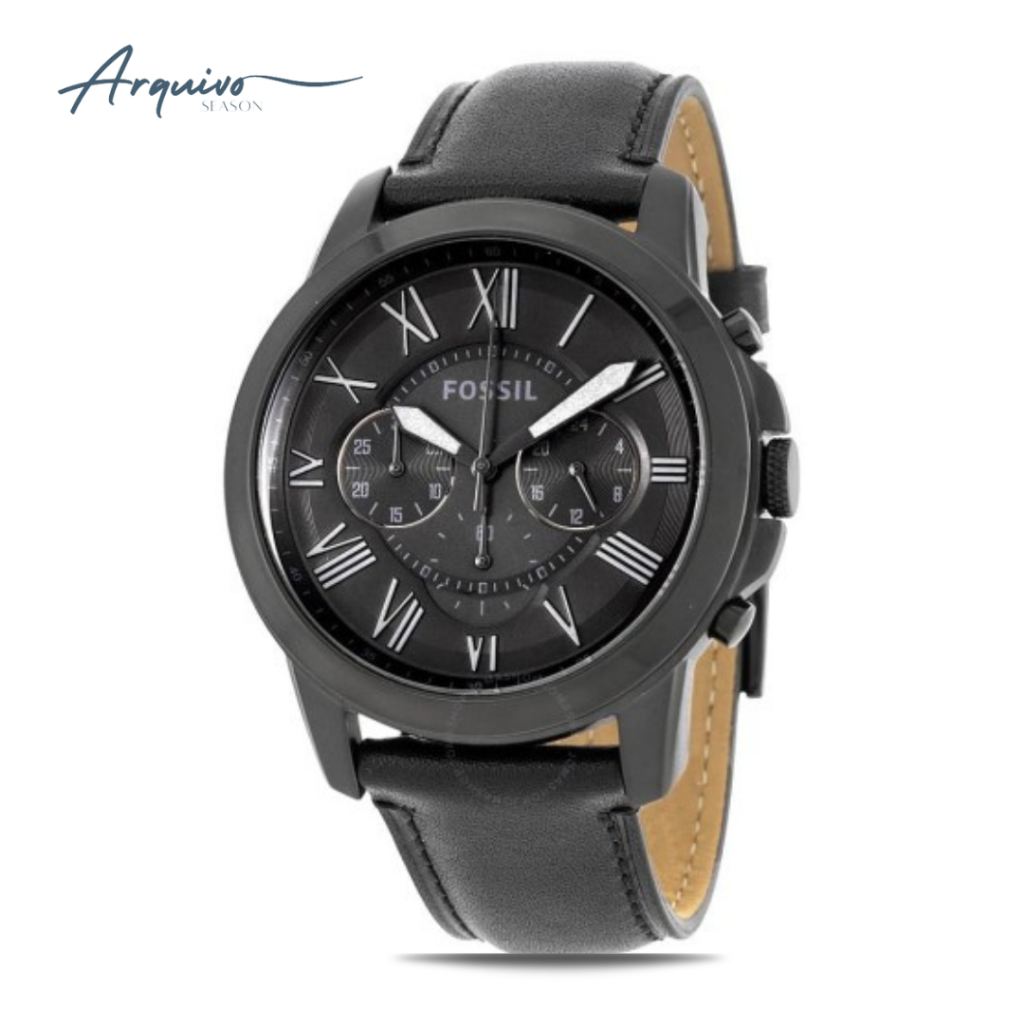 Jam Tangan Fossil Pria Grant Chronograph Kulit Black Casual Original FS5132